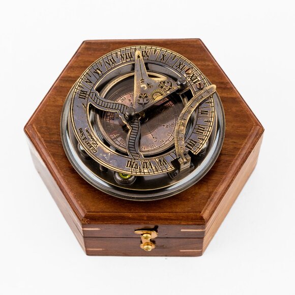 Magnetic Brass Gilbert Compass with Wood Box 3 Inch Heavy Duty for Navigational - Picture 5 of 17